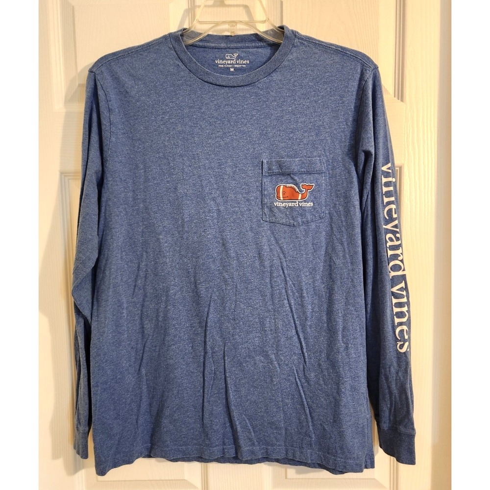 Vineyard Vines Football Whale Long Sleeve Graphic Pocket T-Shirt - Blue - M